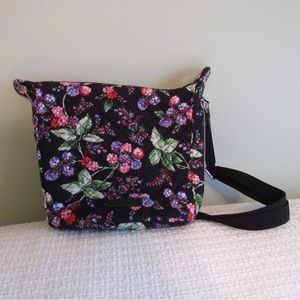 Vera Bradley black purse with pink floral pattern